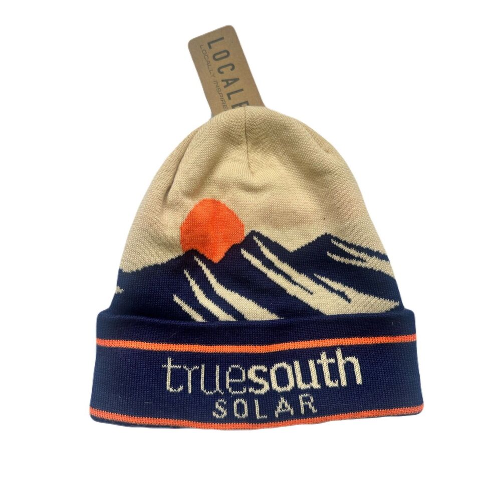 Locale True South Solar Beanie NWT Cream Blue Mountain Sunrise Knit Winter Hat